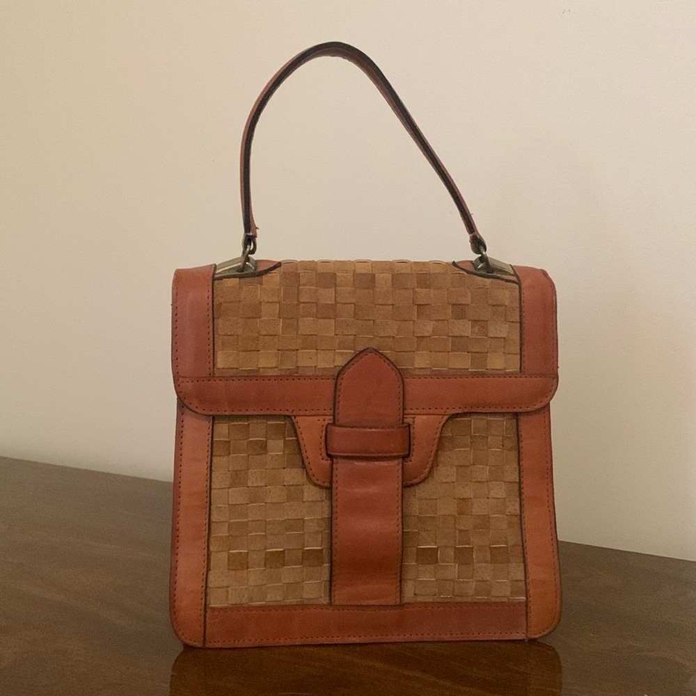 Vintage Leather Basketweave Woven Purse